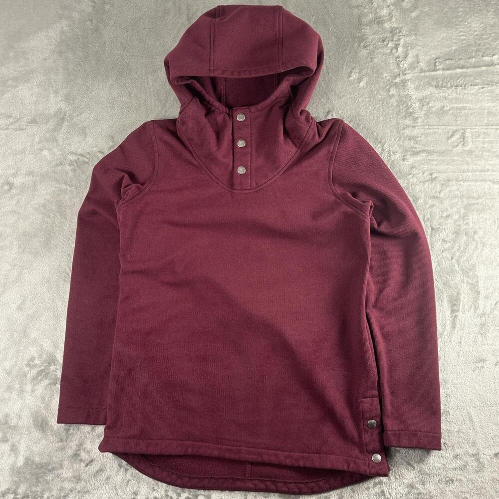 The North Face Fleece Hoodie Pull Over 1/4 Snap Buttons Dark Red Hiking Womens S